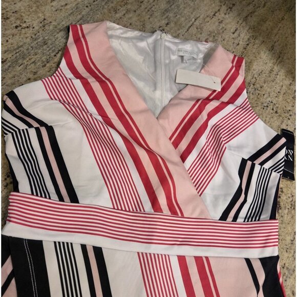 New! New York & Company Dress Pink Black Women's M Chevron Sleeveless Sheath NWT - Picture 8 of 15